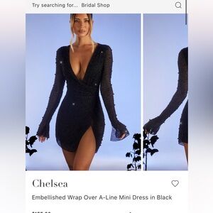 Embellished Black Wrap Dress